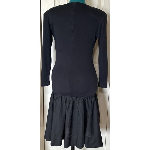 Vintage Linea Moda Brand Fit & Flare Black Dress Poly Blend Women's Size 4-READ - Picture 3 of 16